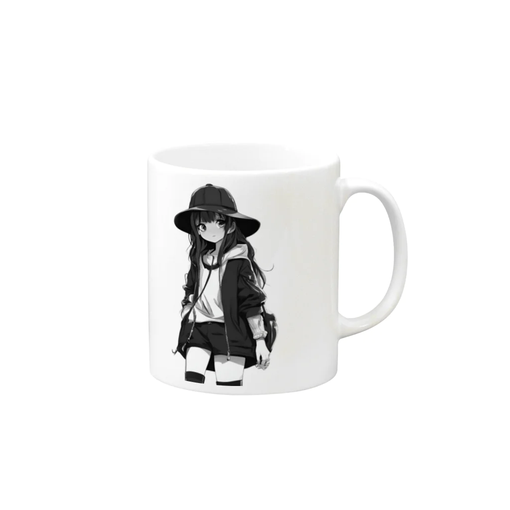 モノクロ美少女の悲しみ美少女モノクロ Mug :right side of the handle