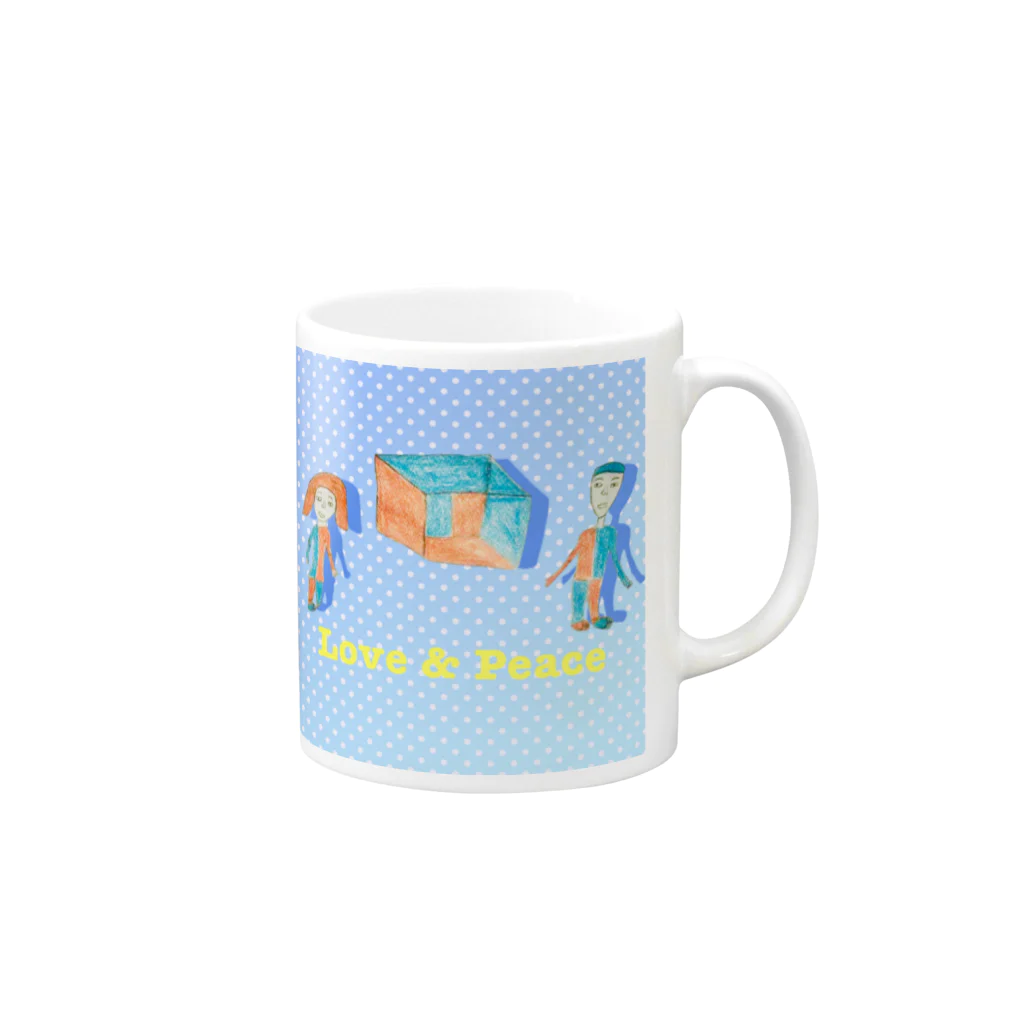 Tamon-TamonのLove & Peace ブルードット Mug :right side of the handle