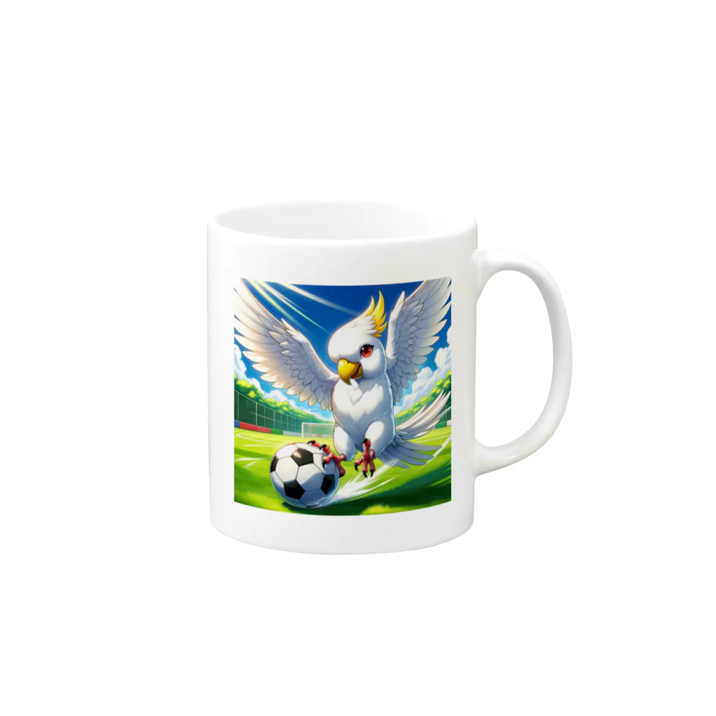 白いインコ屋のインコちゃんとサッカー① Mug :right side of the handle