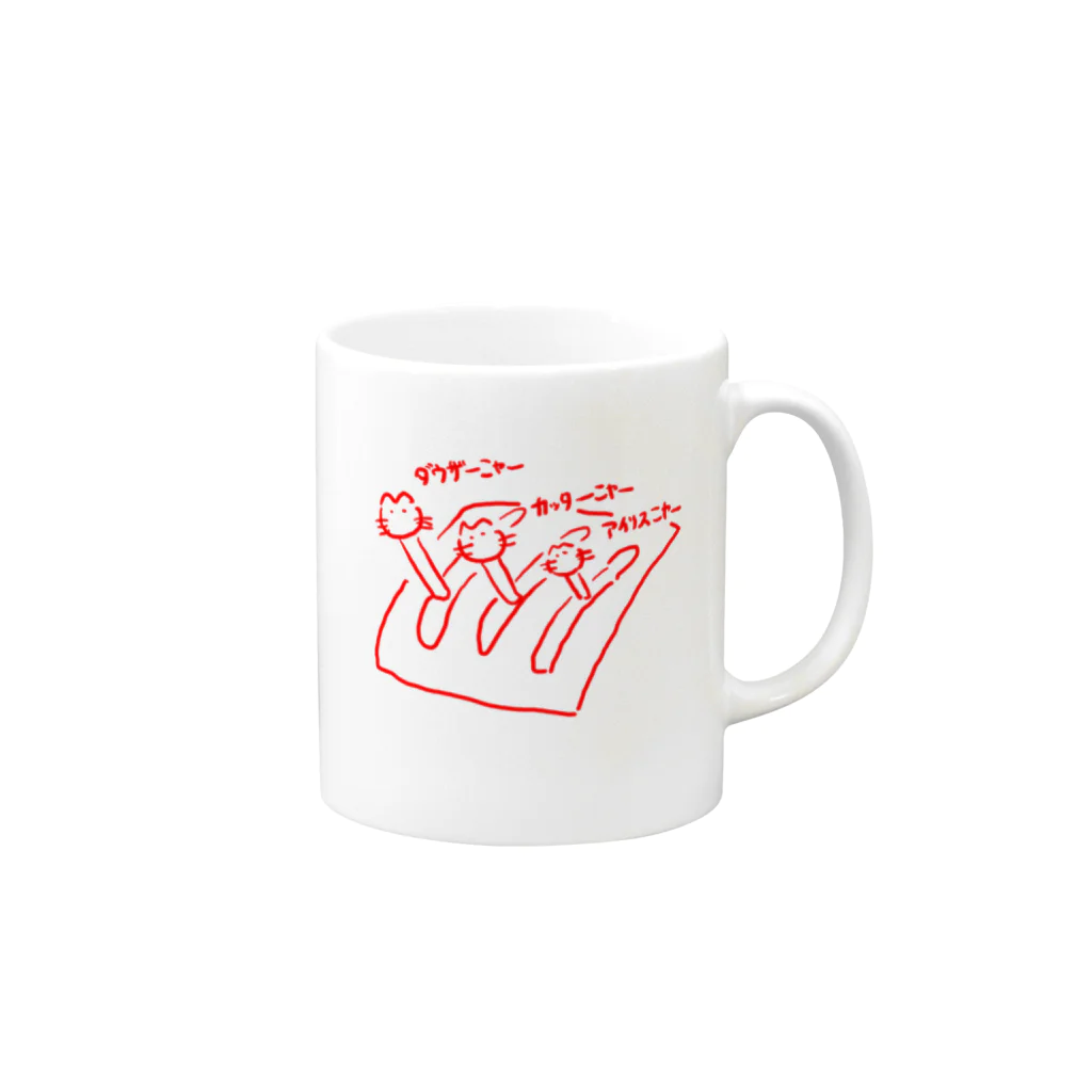 knockin-bluesのPIN３種猫(赤) Mug :right side of the handle