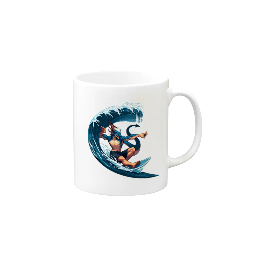 Isekai_animal_manの夏だ！ドラゴンもサーフィンだ Mug :right side of the handle