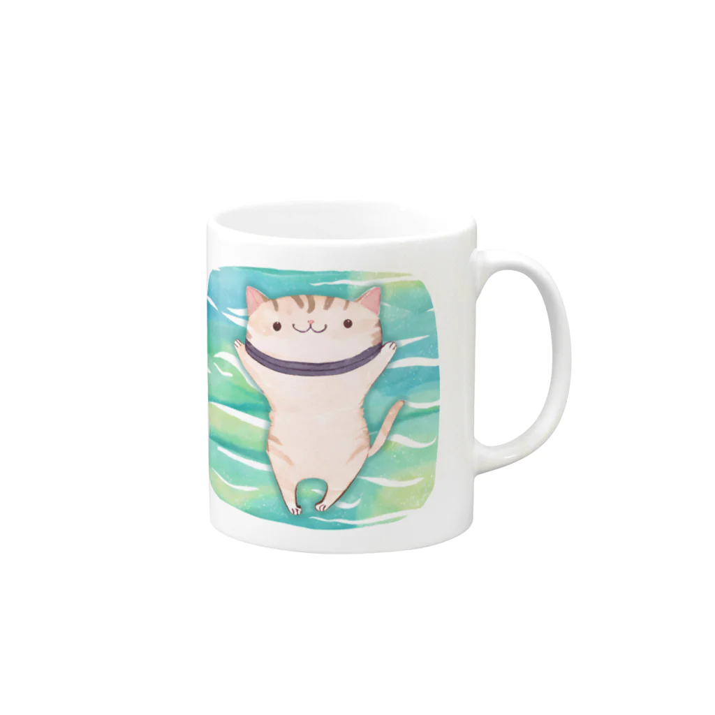 yellowgreenの泳ぎたい　ねこ Mug :right side of the handle