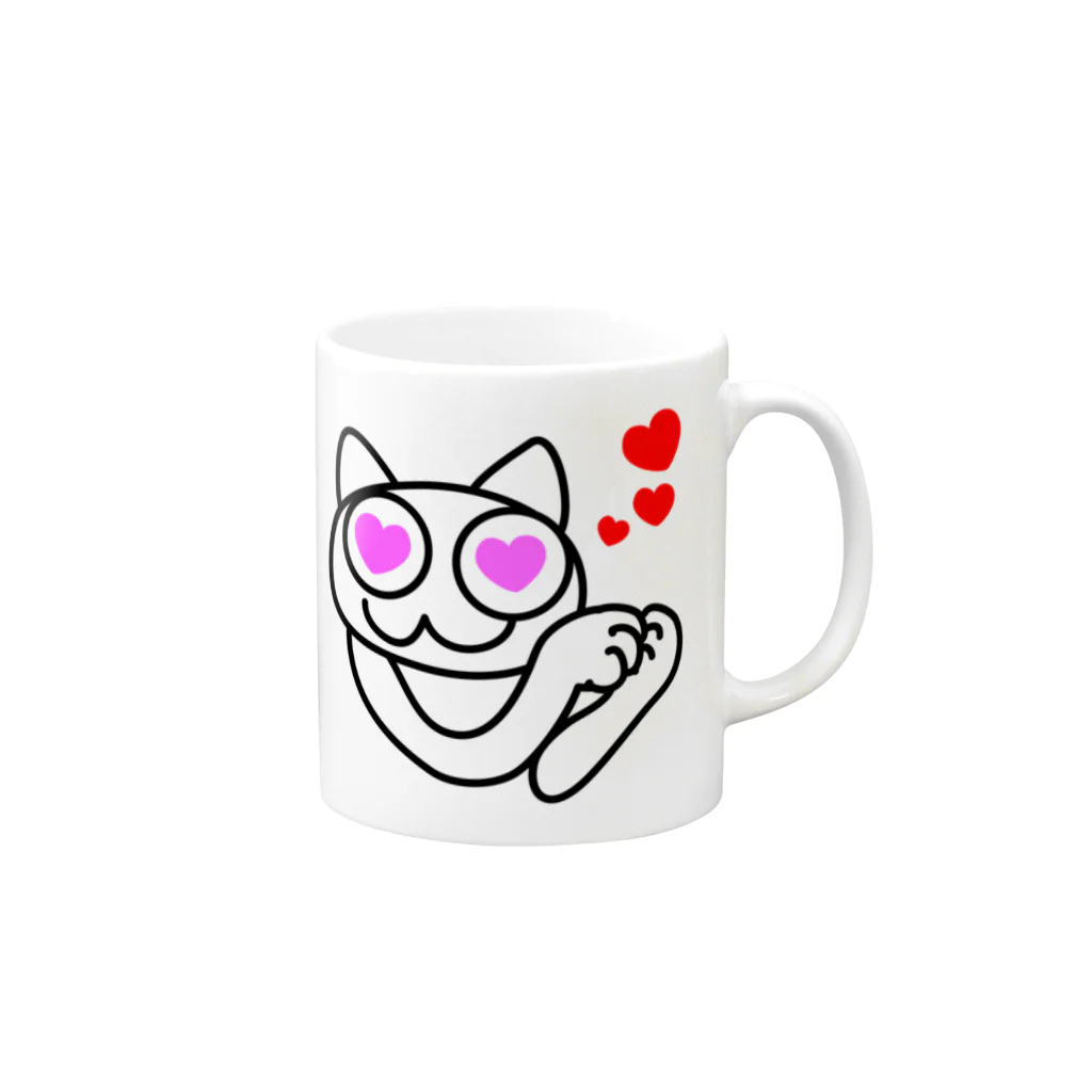 猫とカエルのらくがき帳の推しに夢中ねこ Mug :right side of the handle