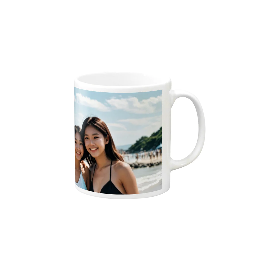 studio eizoの海で出会った三人娘！女子大の旅行サークルでぇ～す Mug :right side of the handle