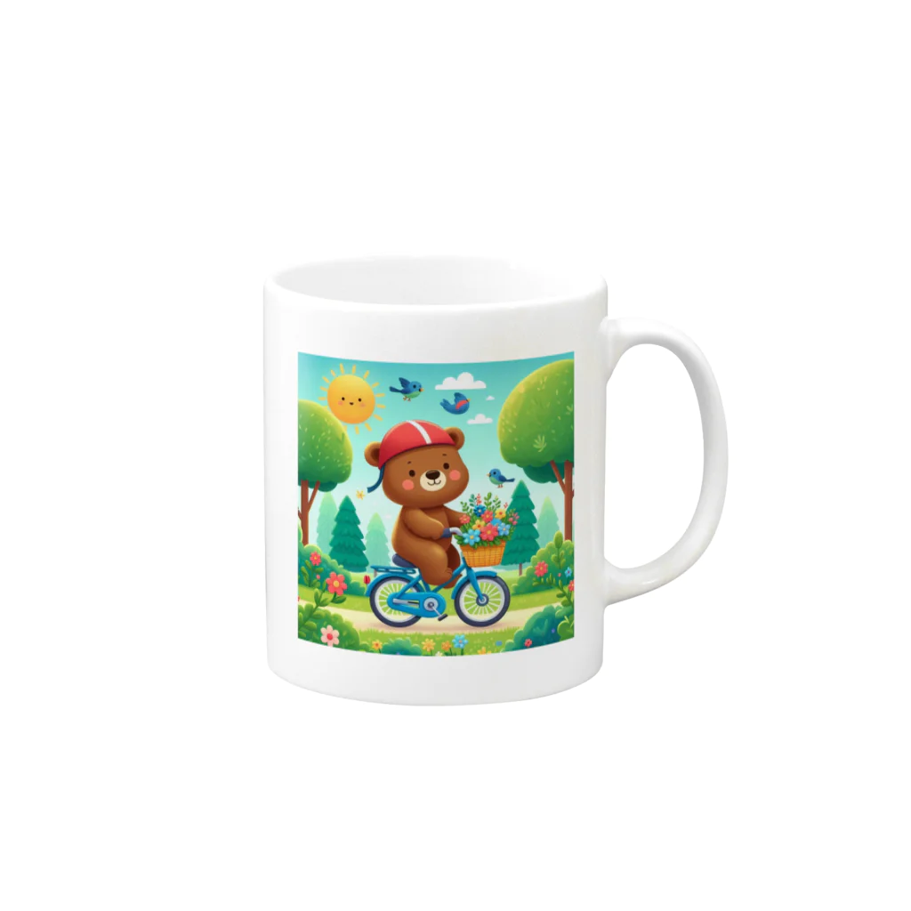 はむはむの自転車に乗ったクマ　人気アイテム　かわいい Mug :right side of the handle