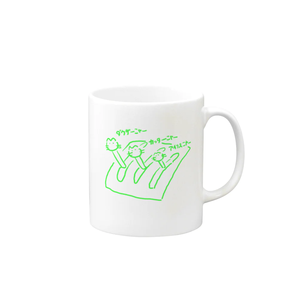 knockin-bluesのPIN３種猫(緑) Mug :right side of the handle