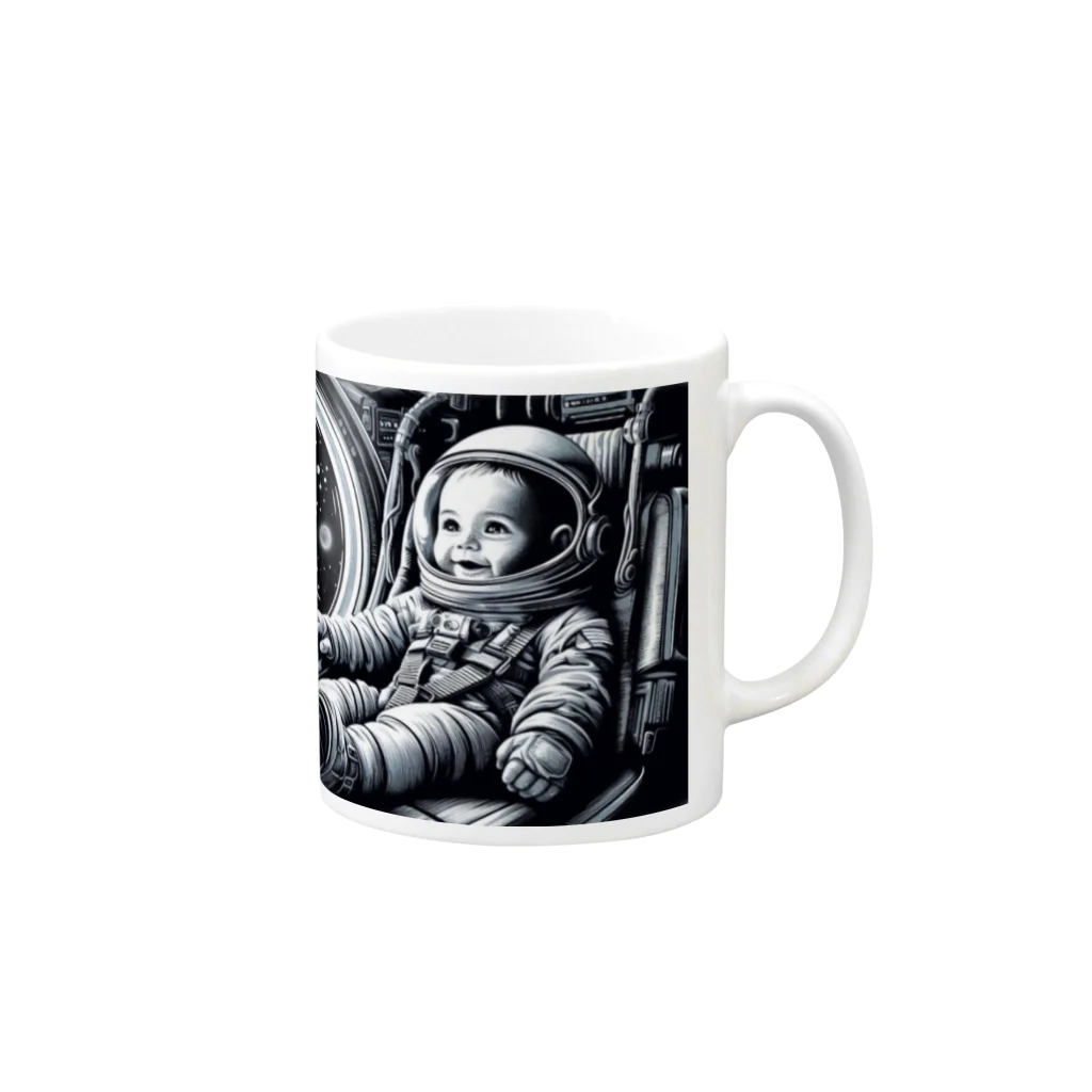 Chika Lewisの宇宙船に乗った赤ちゃん4 マグカップの取っ手の右面