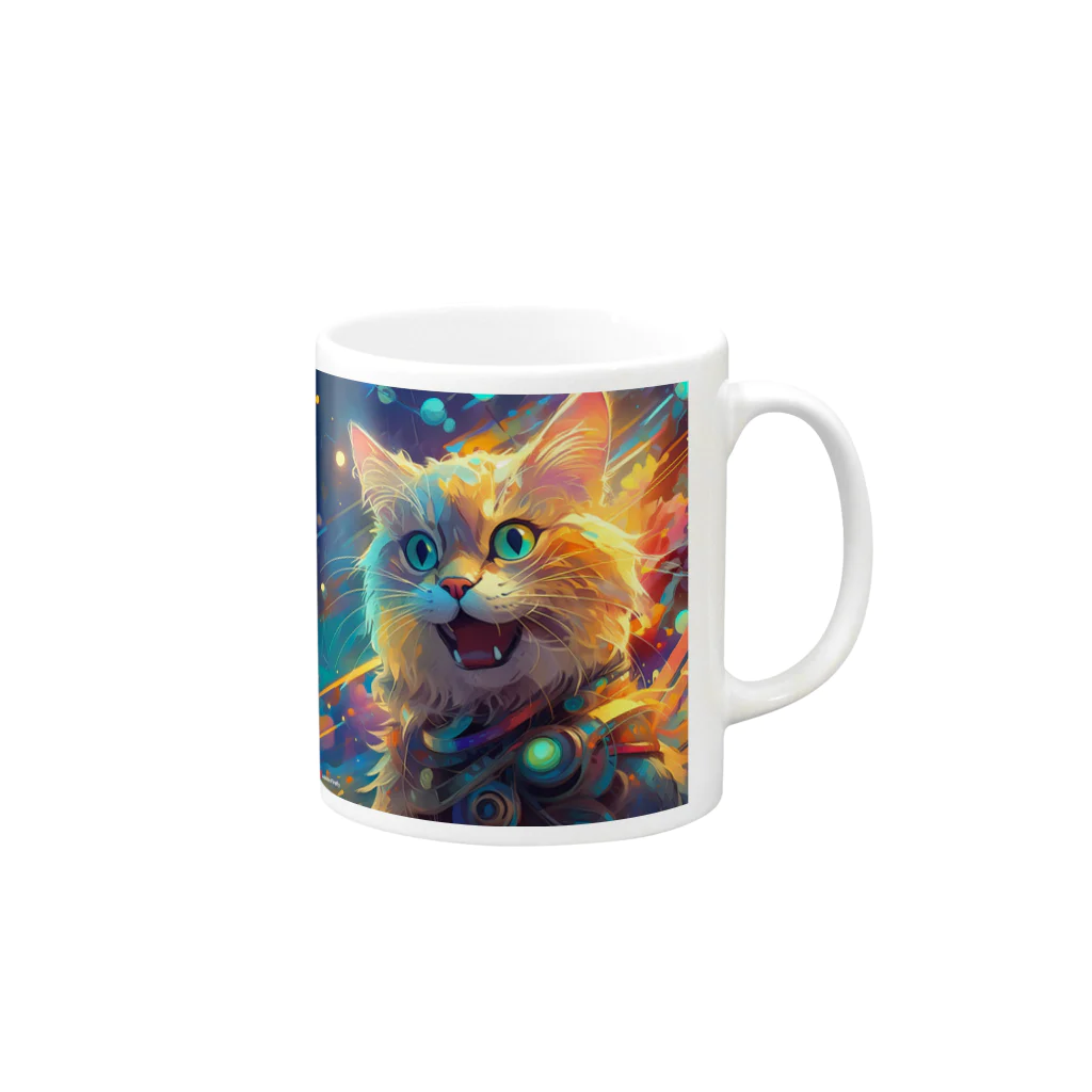 ねこ達と一緒のいかしたねこちゃん Mug :right side of the handle