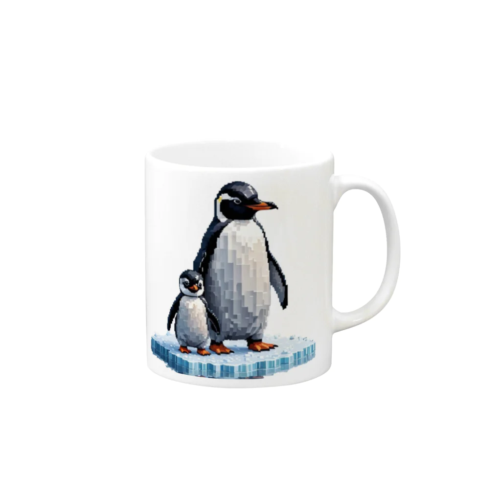 アニマルアートのペンギンの親子 Mug :right side of the handle