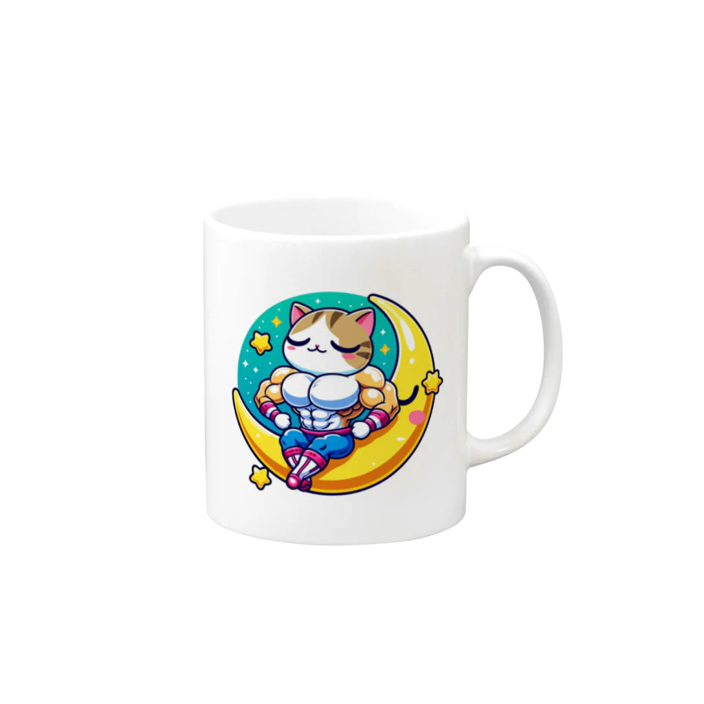 pikapikaの眠たい猫マッチョ Mug :right side of the handle