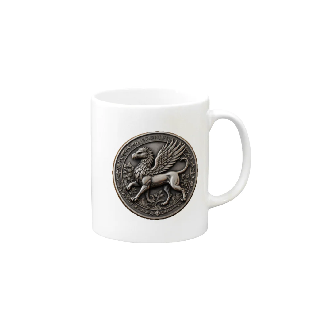 アニマル四字熟語のグリフォンメダル　griffin　デザイン Mug :right side of the handle