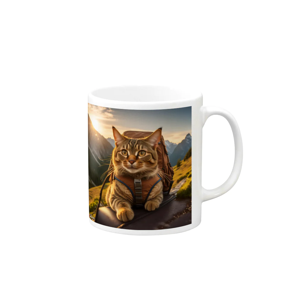 ねこ達と一緒のねこちゃんと冒険へGO Mug :right side of the handle