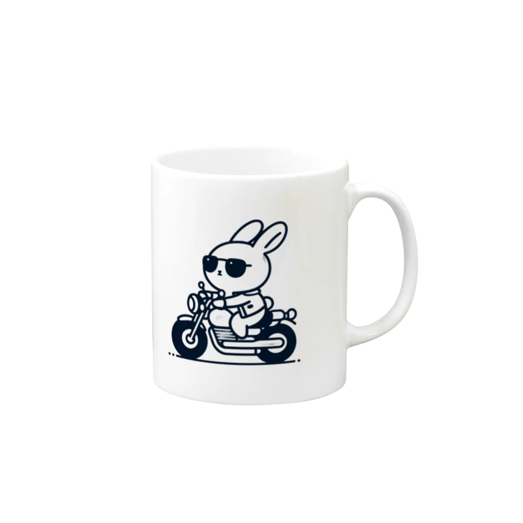 BOSATUのバイクに乗ったうさぎ Mug :right side of the handle