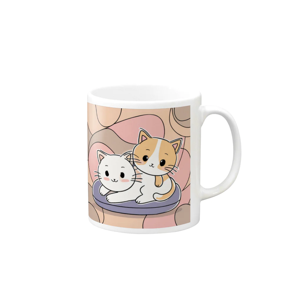 癒しの部屋🐾໒꒱の仲良しニャンコ🐈🐾 Mug :right side of the handle