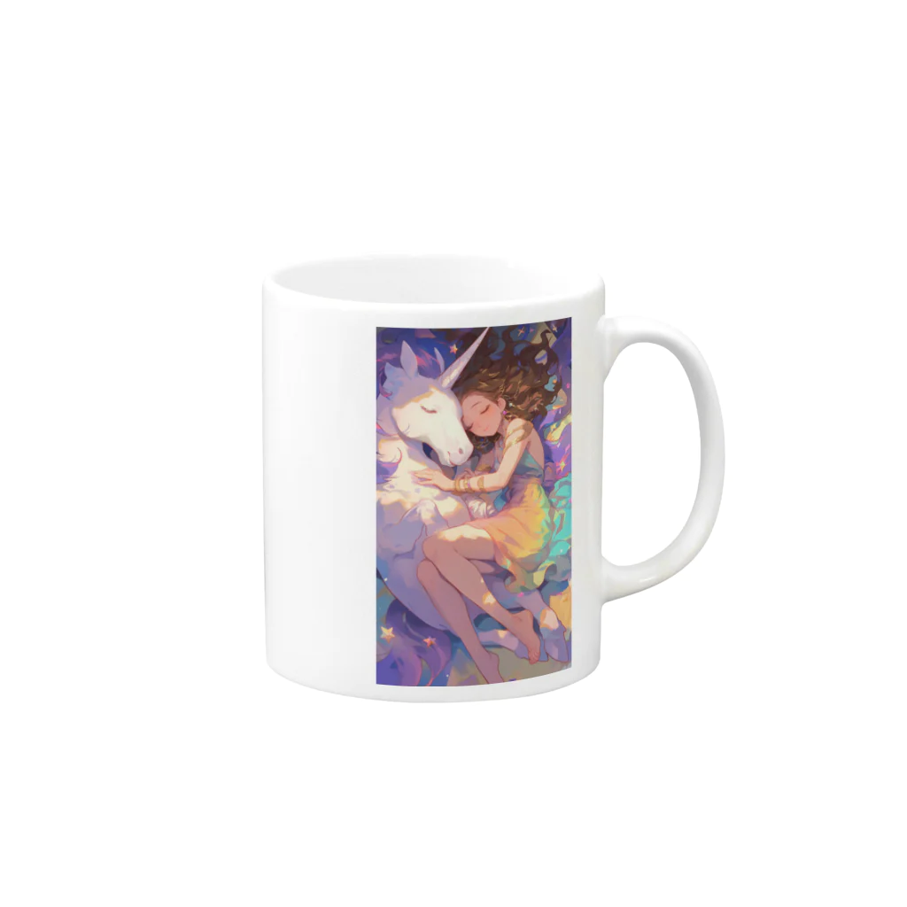 少女と神秘の出逢いのユニコーンと少女の出逢い Mug :right side of the handle