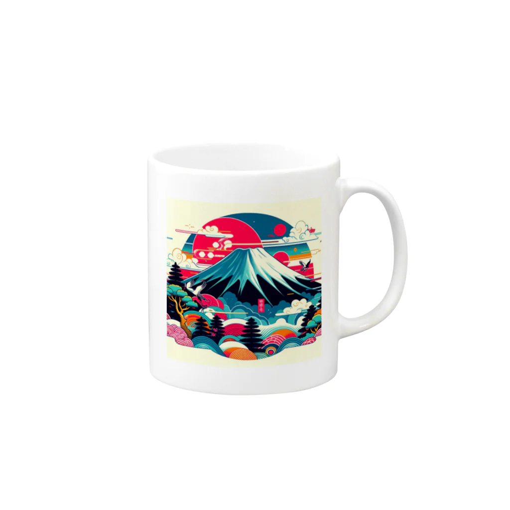 テクノ浮世絵の富士山の輝き Mug :right side of the handle