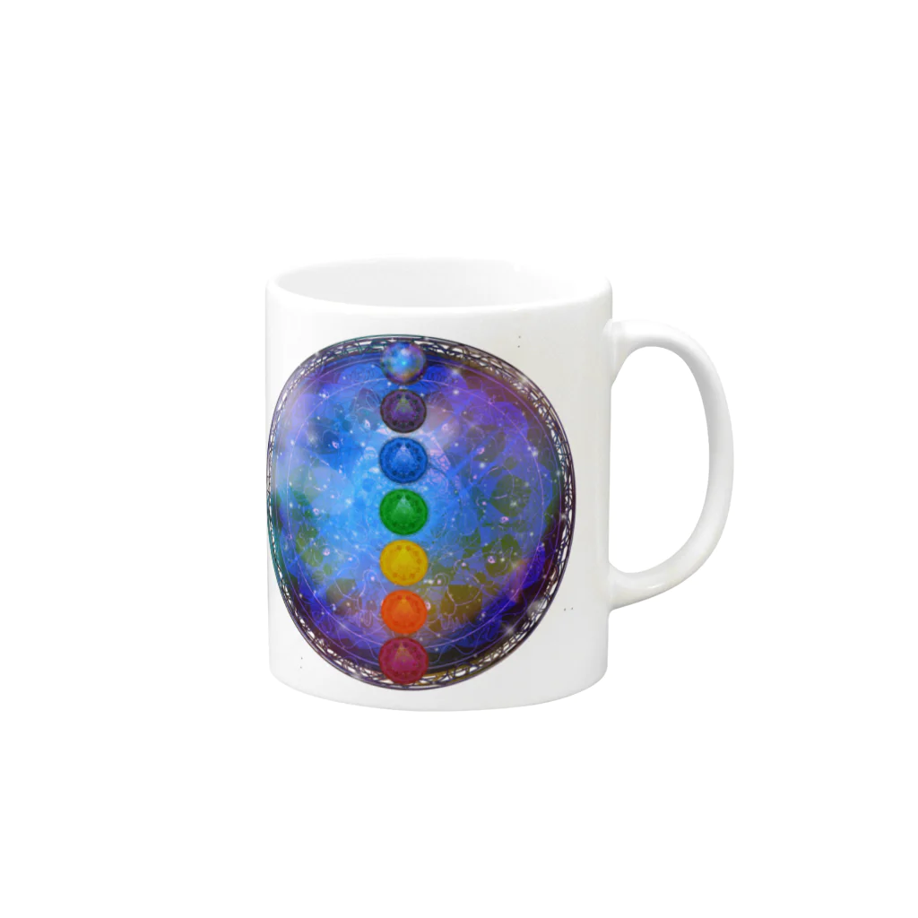 💖宇宙整体♪🌈♪こころからだチャンネル♪💖の宇宙曼荼羅　cakra version Mug :right side of the handle