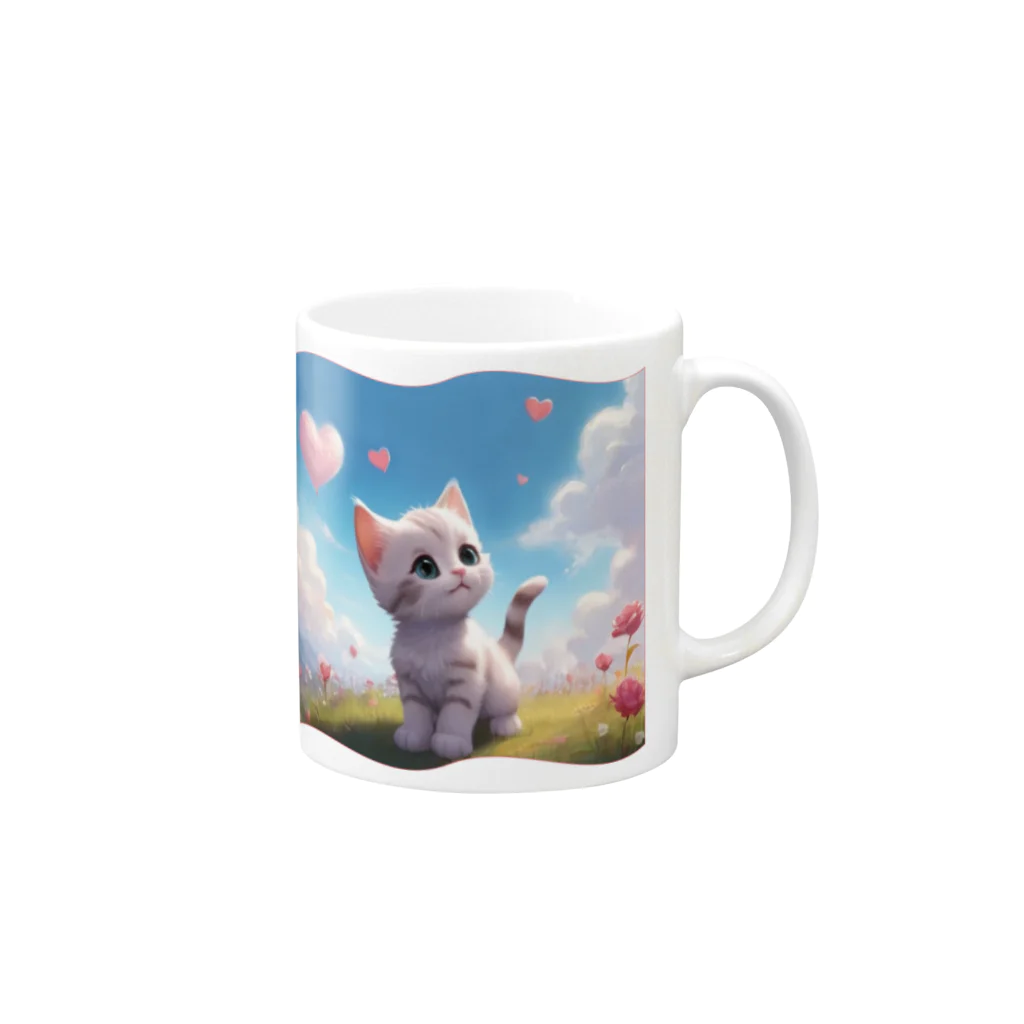 chibi_hikariのCute Kitten with Pink Heart Cloud Mug :right side of the handle