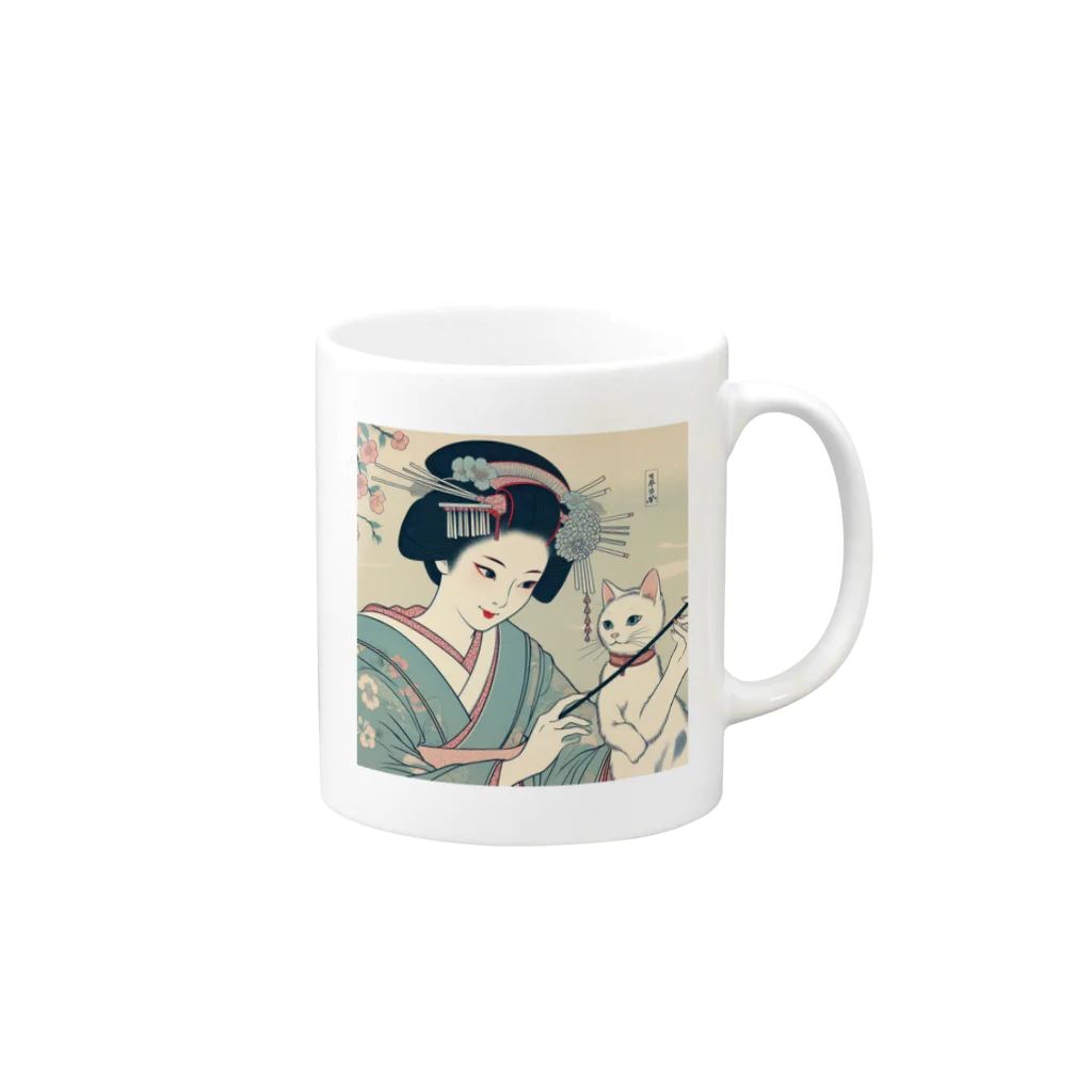 猫LOVE items Noahの猫LOVE items 白猫と舞妓 Mug :right side of the handle