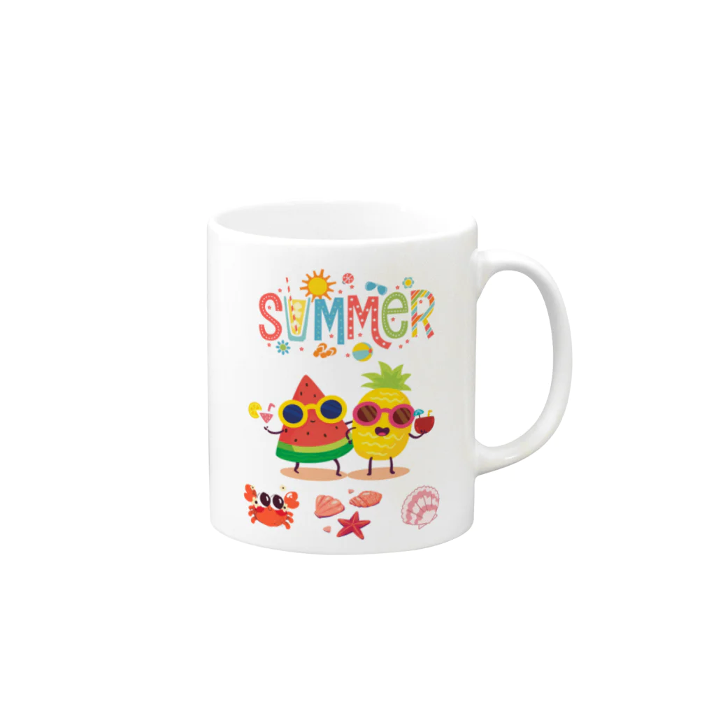 ivybloonの夏シリーズ　スイカくんとパイナップルくん Mug :right side of the handle