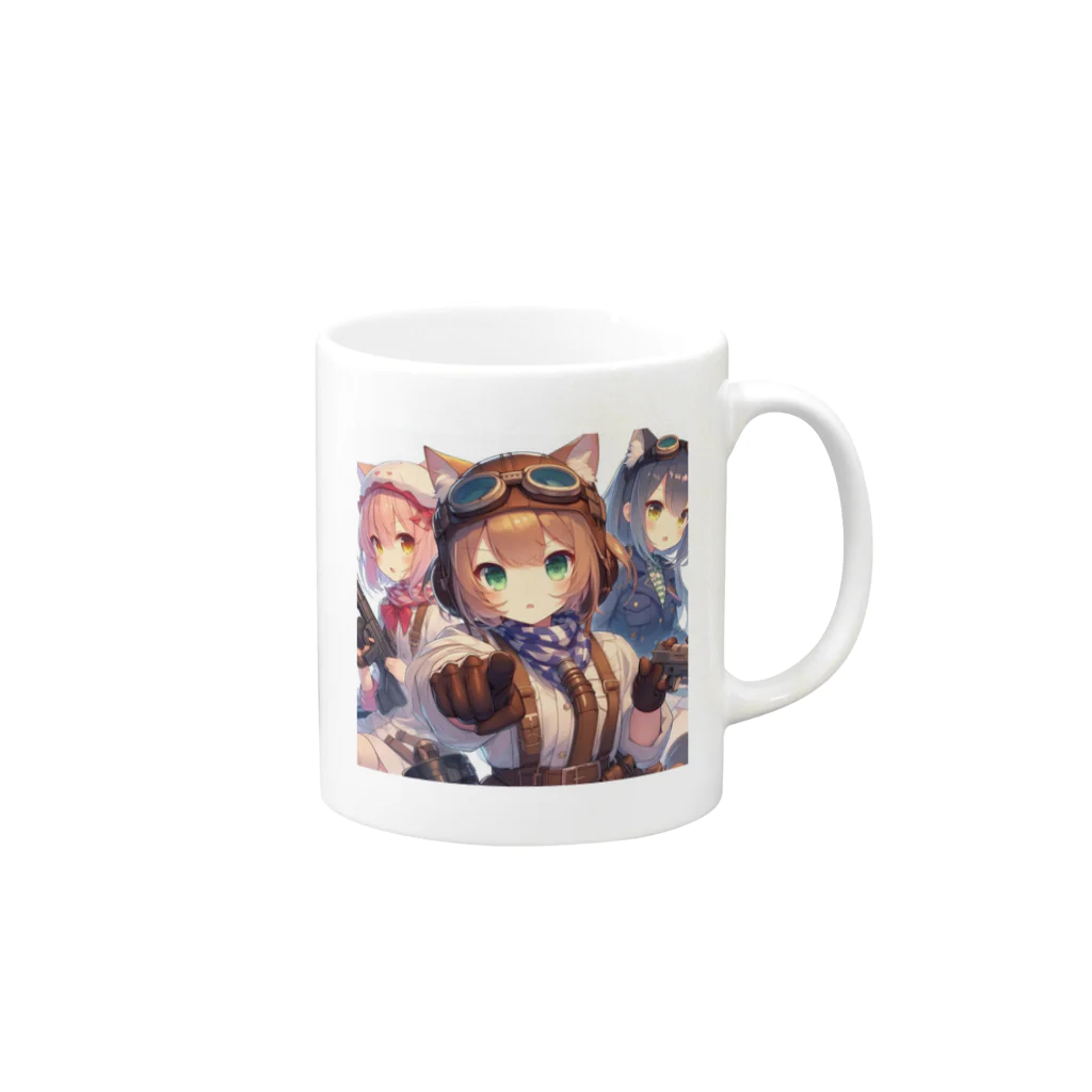 SWQAの猫パイロット仲間たち Mug :right side of the handle