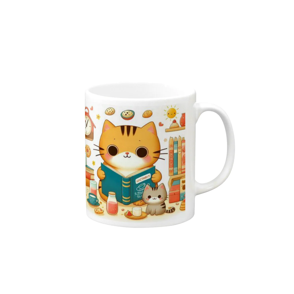 Rパンダ屋の「読書猫」グッズ Mug :right side of the handle