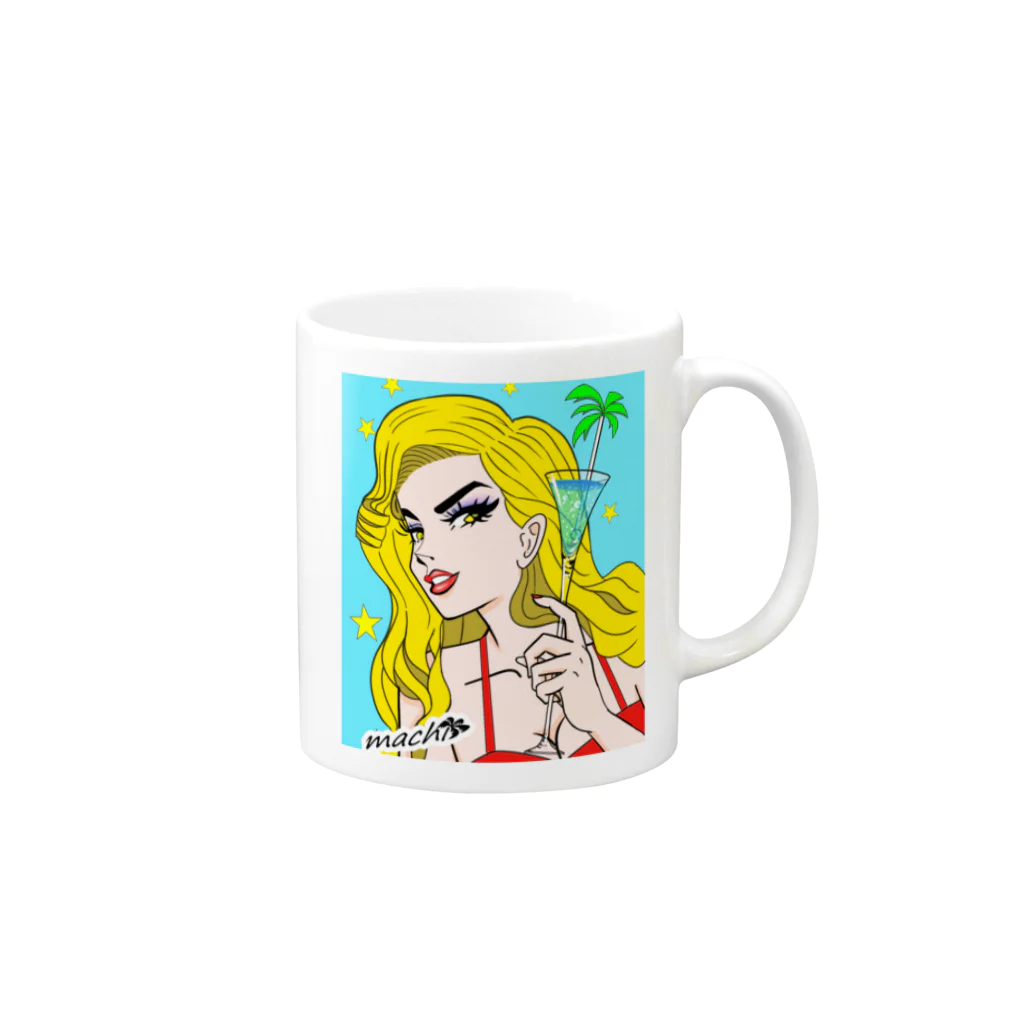 M-CREAMSODAのポップアート　ヤシマドラー Mug :right side of the handle