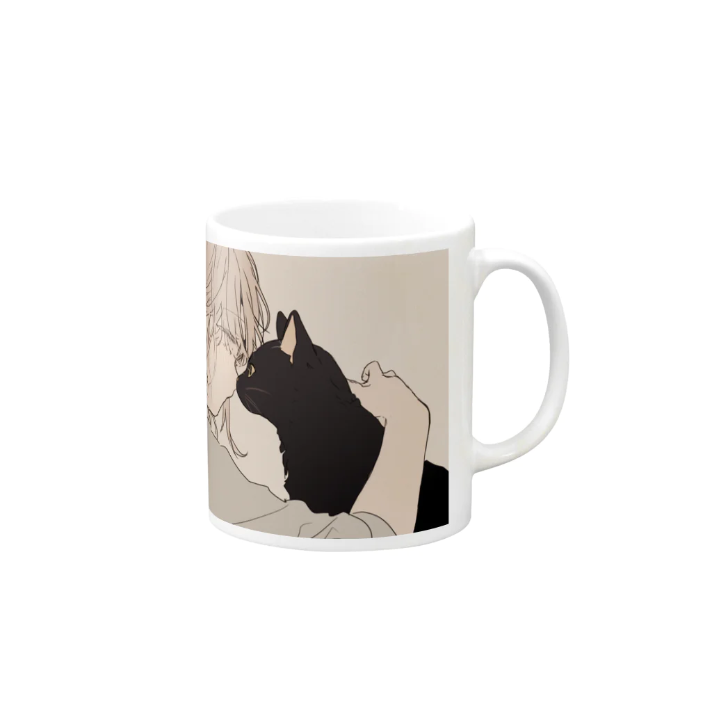 as -AIイラスト- の黒猫と見つめ合う Mug :right side of the handle