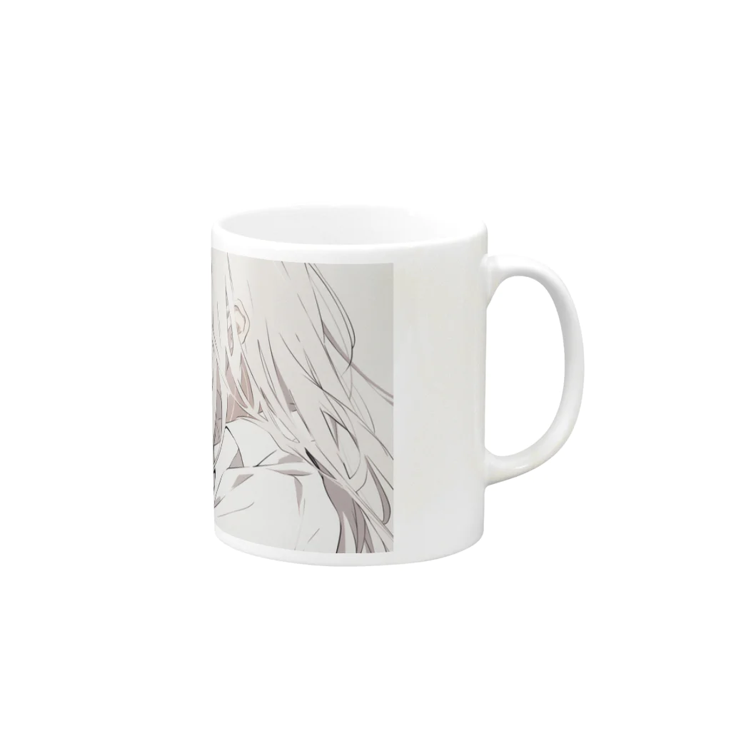 as -AIイラスト- の白い猫と微笑み Mug :right side of the handle