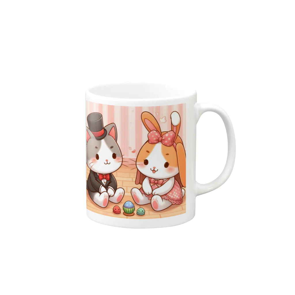 us shopのネコとウサギの戯れ Mug :right side of the handle