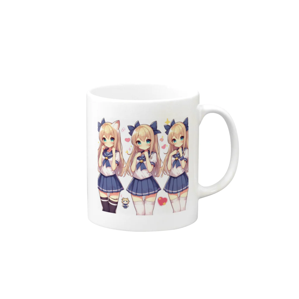 aaammmamのセーラー服　ロングヘア　美少女　アニメ　漫画　日本 Mug :right side of the handle