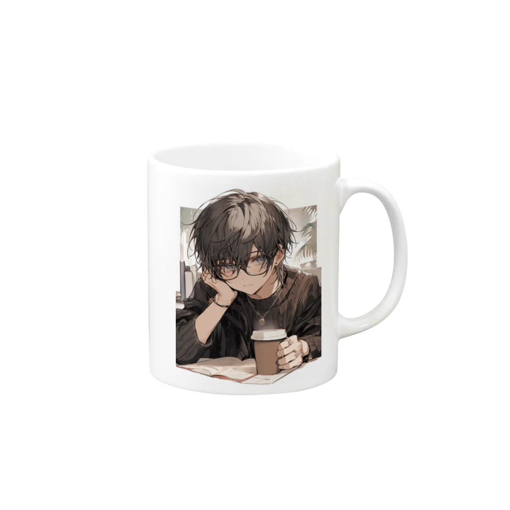 as -AIイラスト- のコーヒーと黒メガネ Mug :right side of the handle