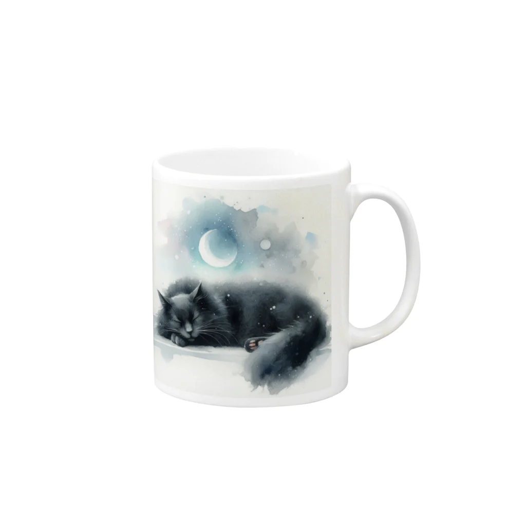 クロネコのお昼寝黒猫２ Mug :right side of the handle