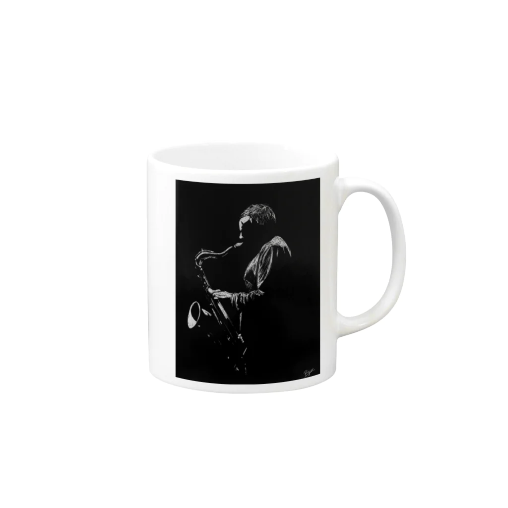 Ryo’s Art Shopのジャズ・サックス・プレイヤー Mug :right side of the handle