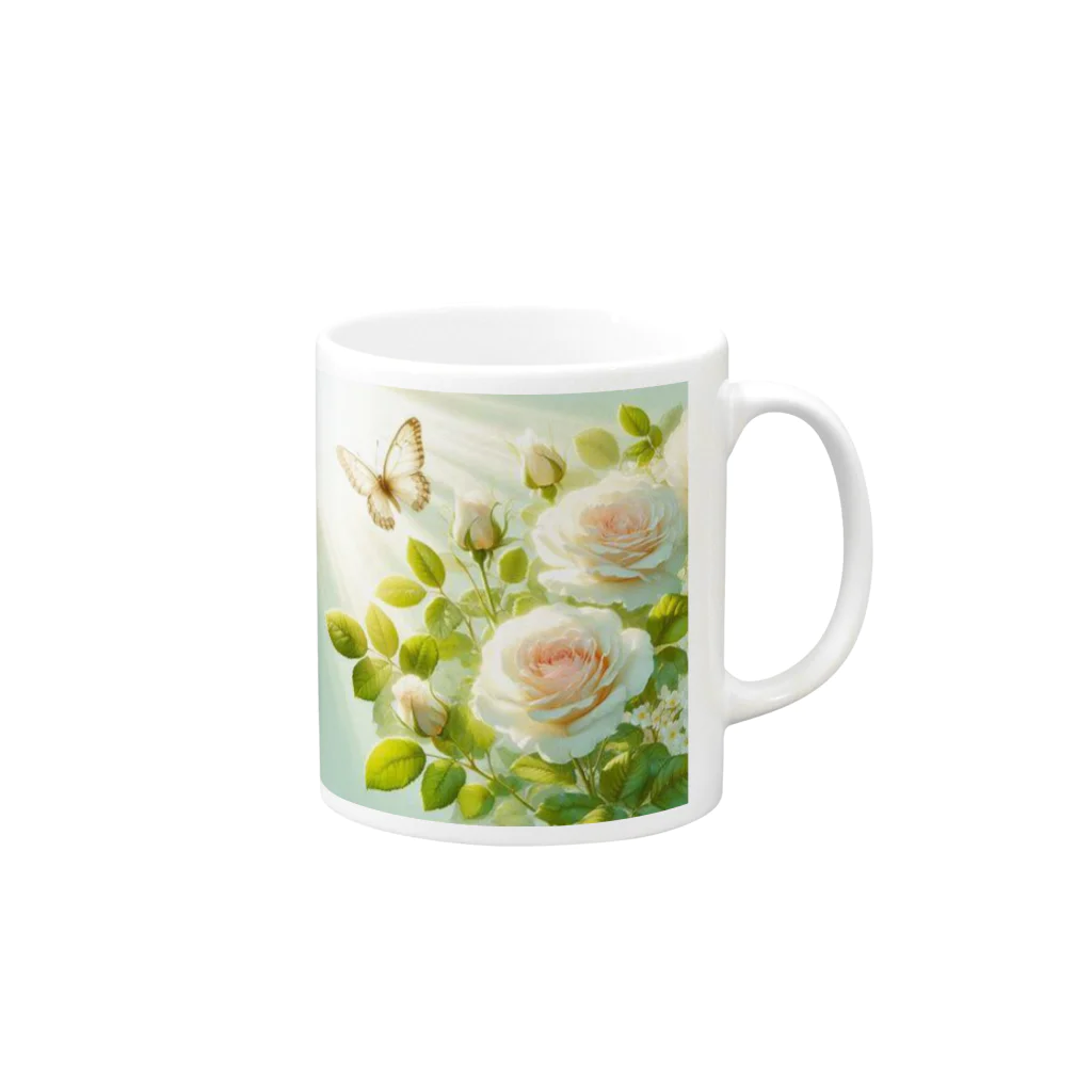 Rパンダ屋の「白薔薇」グッズ Mug :right side of the handle