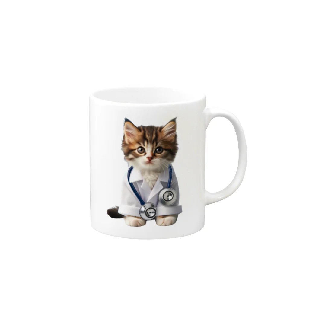 ネコネコ笑店 -Cat Goods Store-のDrねこ丸No1 Mug :right side of the handle