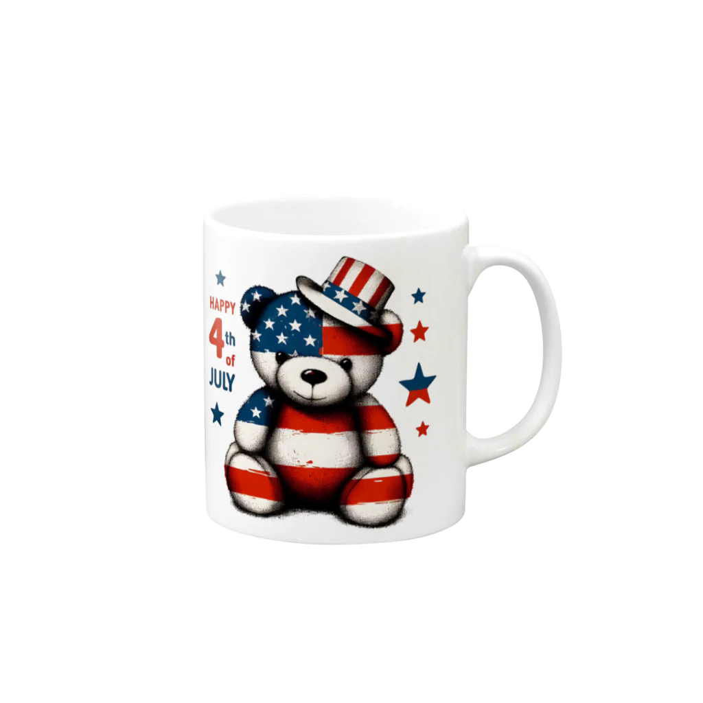 HappyFaceMarketのアメリカ独立記念日テディベア Happy 4th of July Mug :right side of the handle