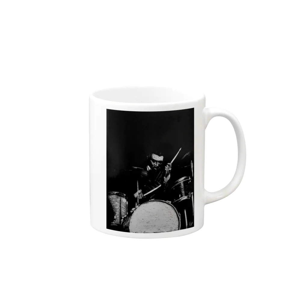 Ryo’s Art Shopのジャズ・ドラム・プレイヤー Mug :right side of the handle