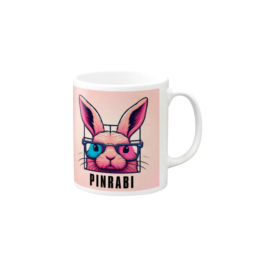 pinrabi【ピンラビ】のPINRABI【クールで個性的なピンクのウサギ】 Mug :right side of the handle