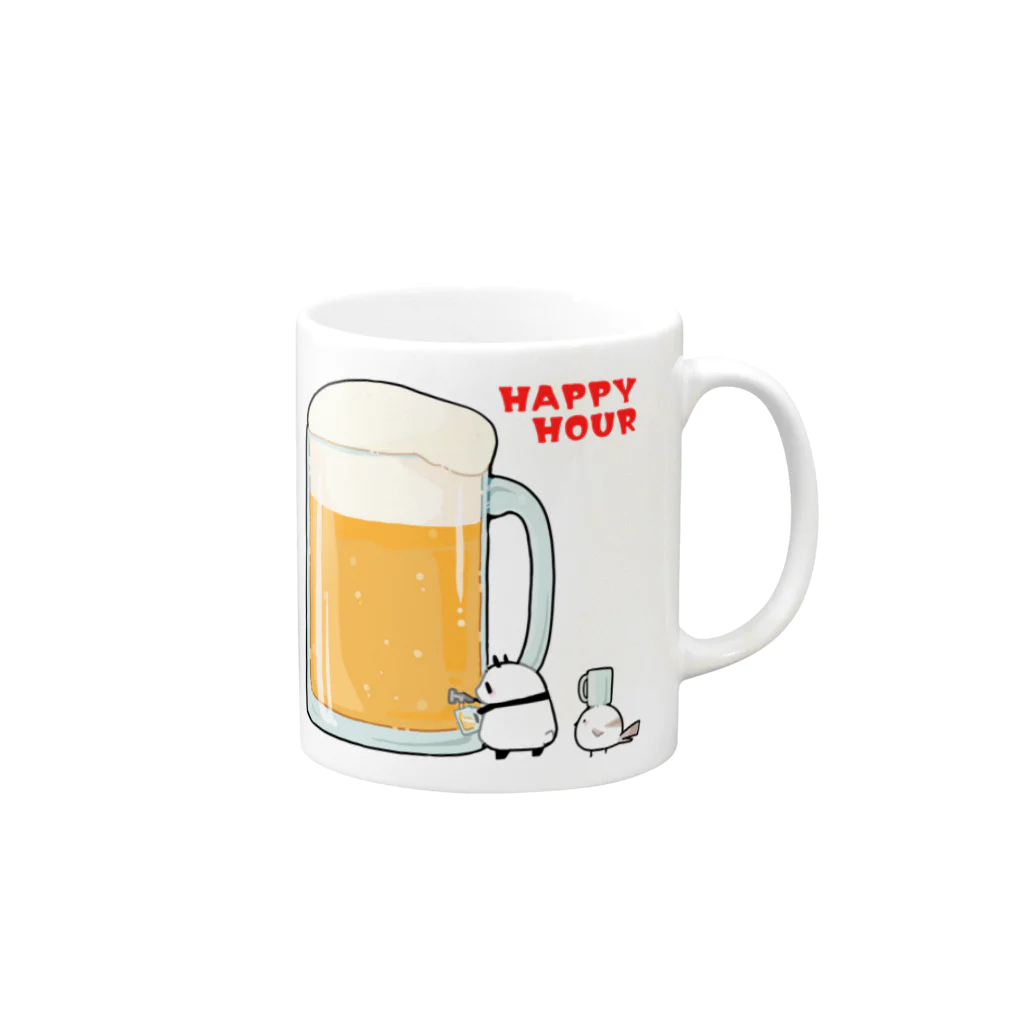 うさやのハッピーアワーでビール祭りを開催するパンダとシマエナガ Mug :right side of the handle