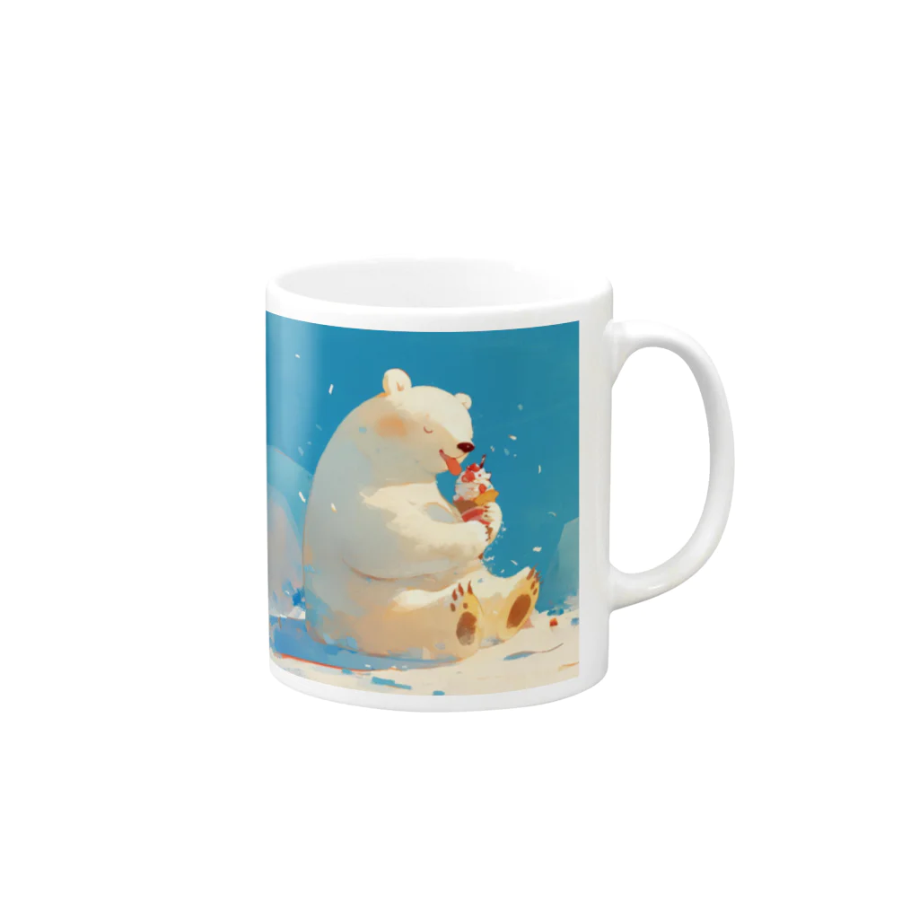 STUDIO OBAKERONのシロクマくんのおやつ Mug :right side of the handle