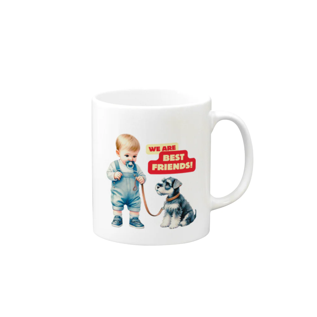 at_taroのSchnauzer Puppy and a baby!! Mug :right side of the handle