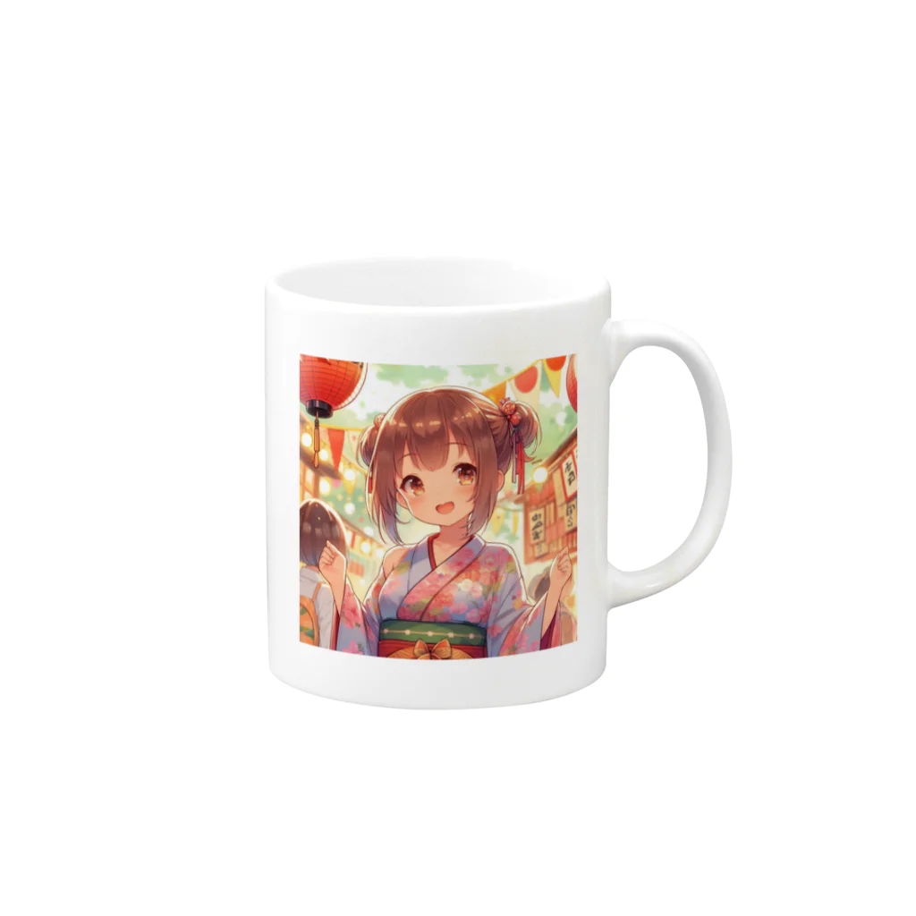 yukatagirlsの縁日で、浴衣でニッコリ Mug :right side of the handle