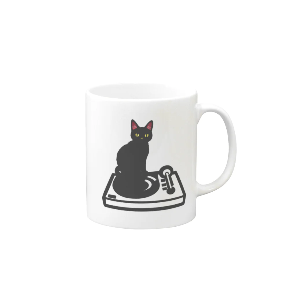 サトオのターンテーブルに乗る黒猫 Mug :right side of the handle