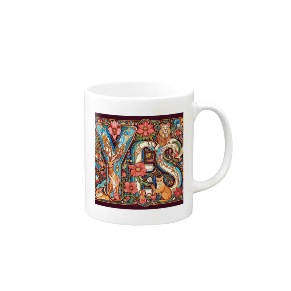 nico251の動物たちで描かれた文字　”YES” Mug :right side of the handle