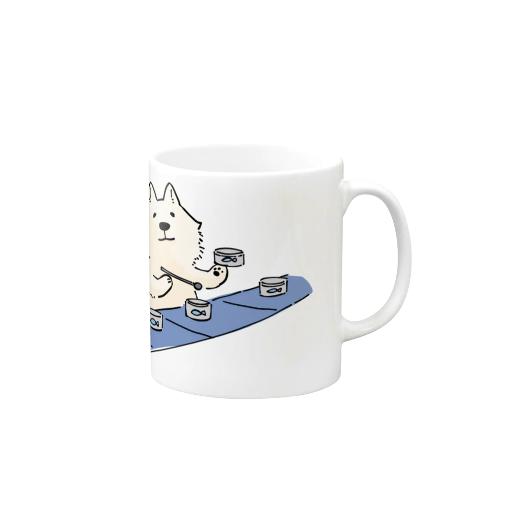 pon×2の缶詰の品質をチェックするサモエド犬のサツヤマさん Mug :right side of the handle