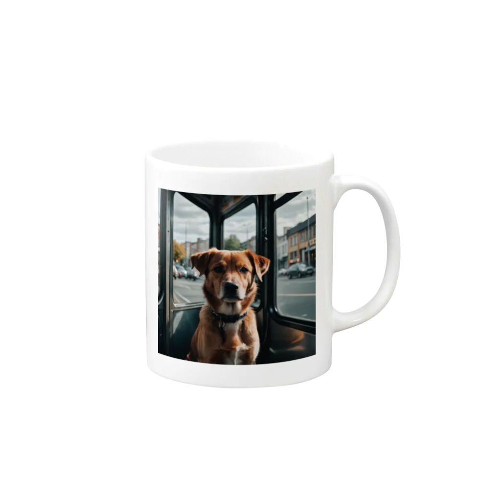 kokin0のバスの中で座る犬 dog sitting on the bus Mug :right side of the handle