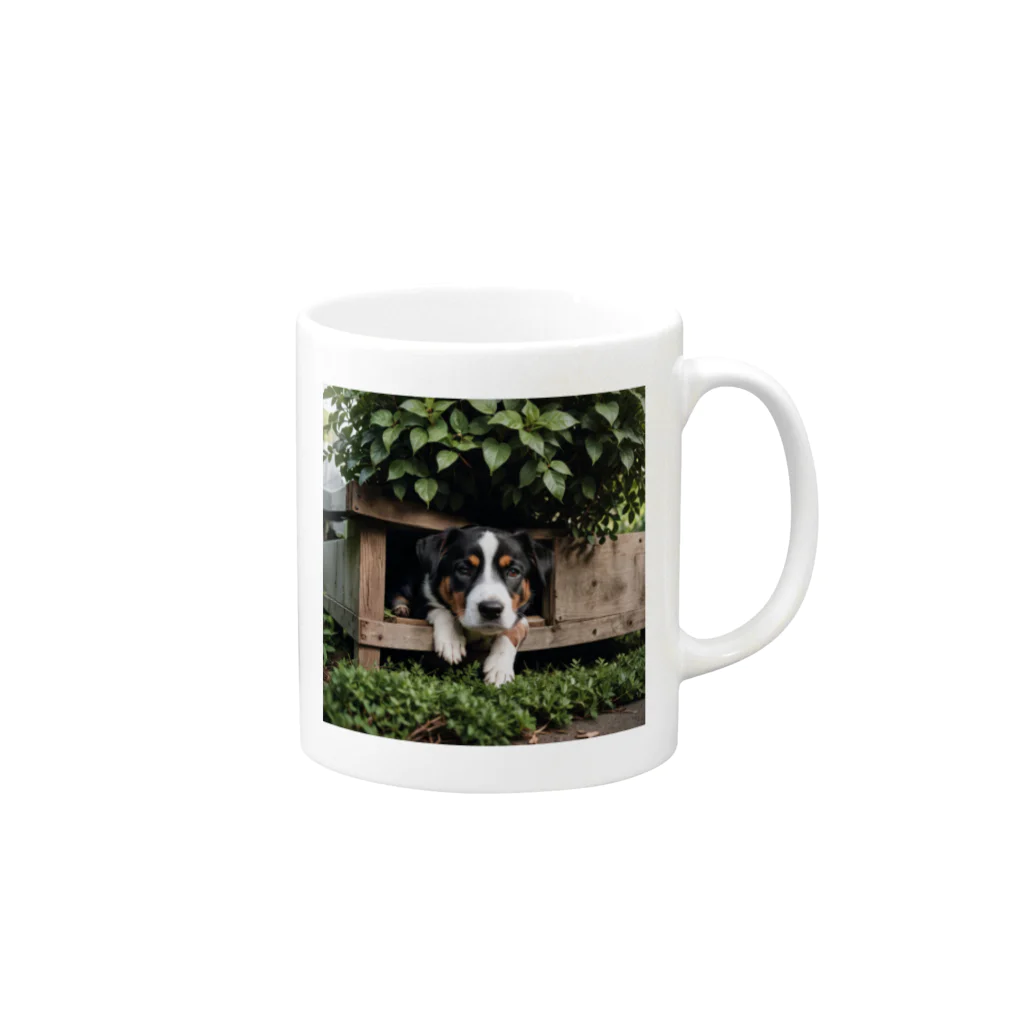 kokin0の箱の中から覗く犬 dog looking in the box Mug :right side of the handle