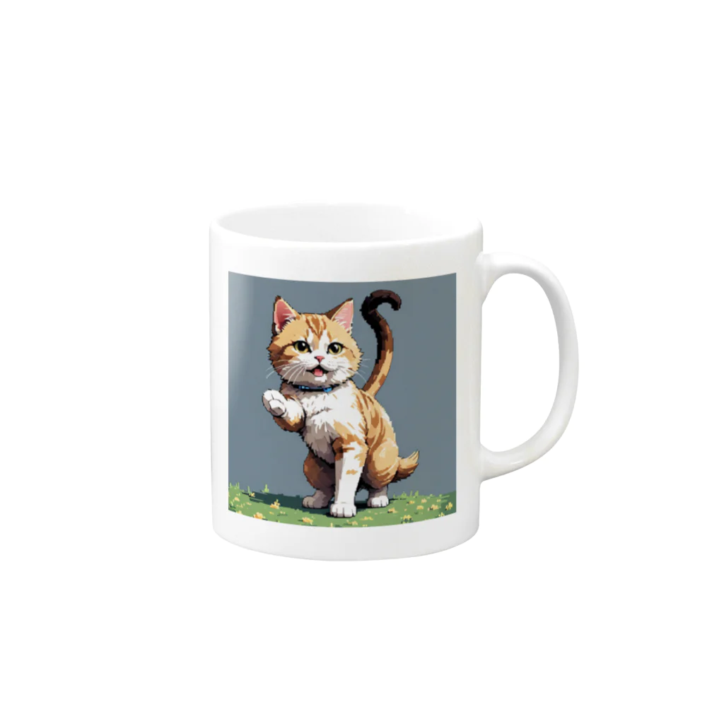 ドット絵ネコの踊る猫 Mug :right side of the handle