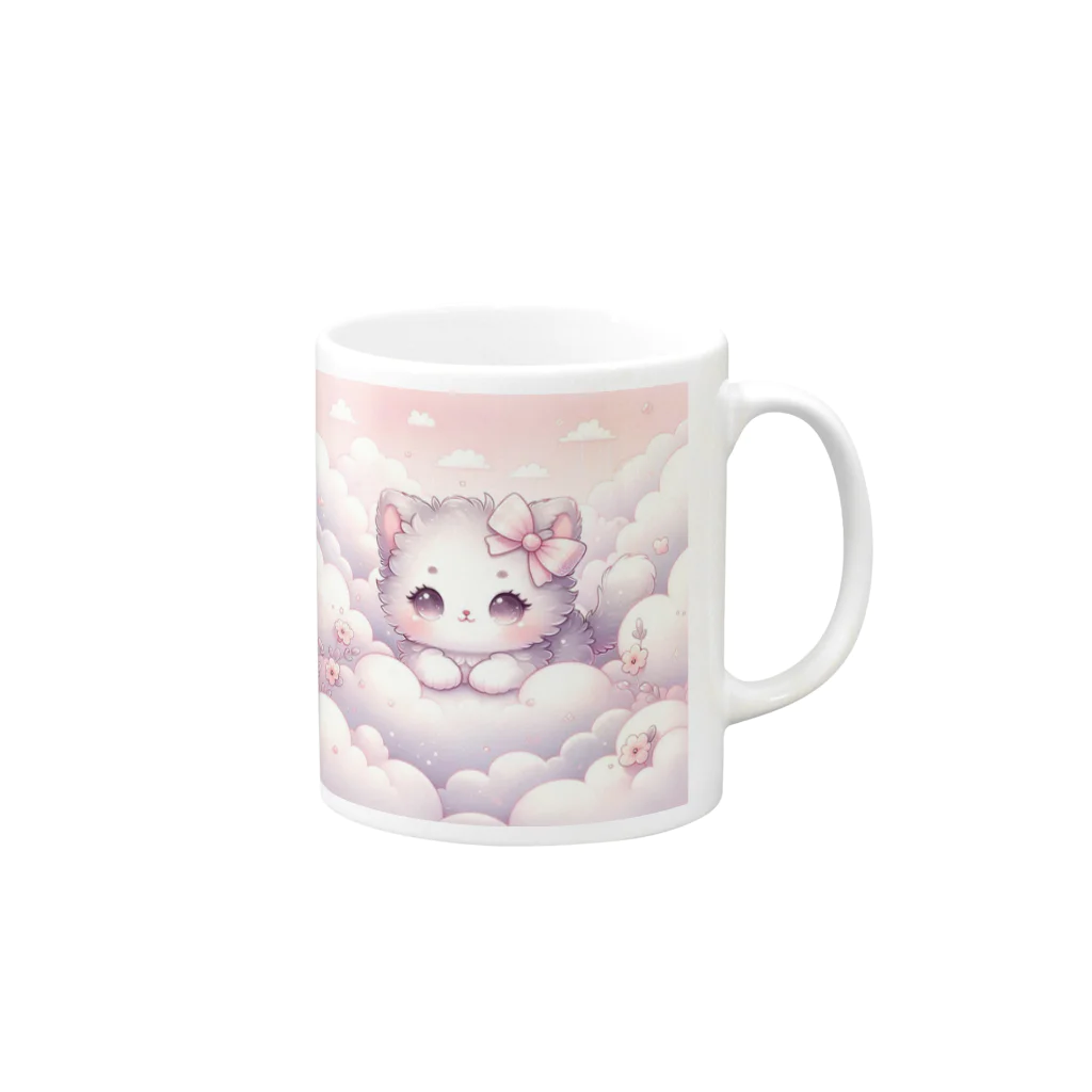 Snow-peaceの「雲の中のふわふわ子猫」 Mug :right side of the handle